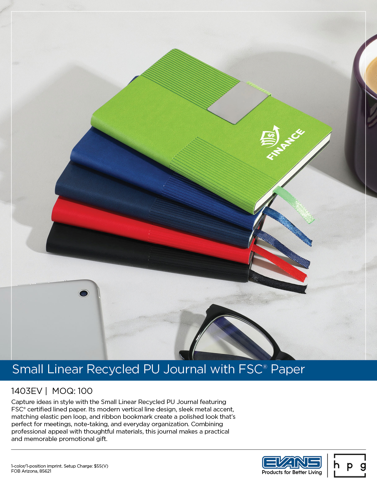 1403EV Small Linear Recycled PU Journal with FSC Paper