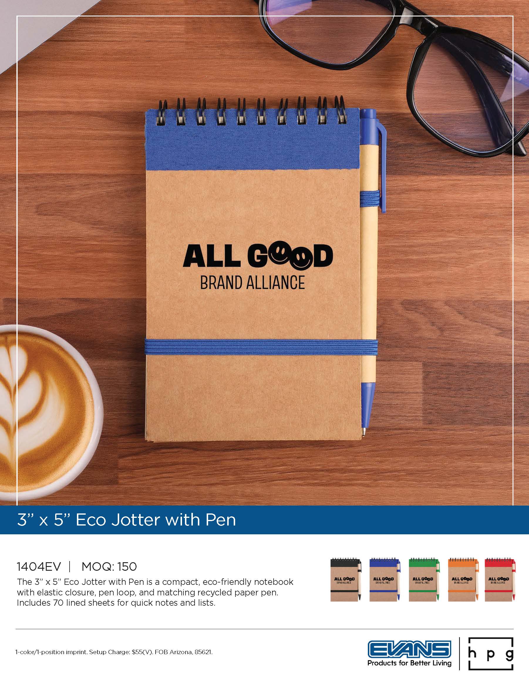 1404EV 3" x 5" Eco Jotter with Pen