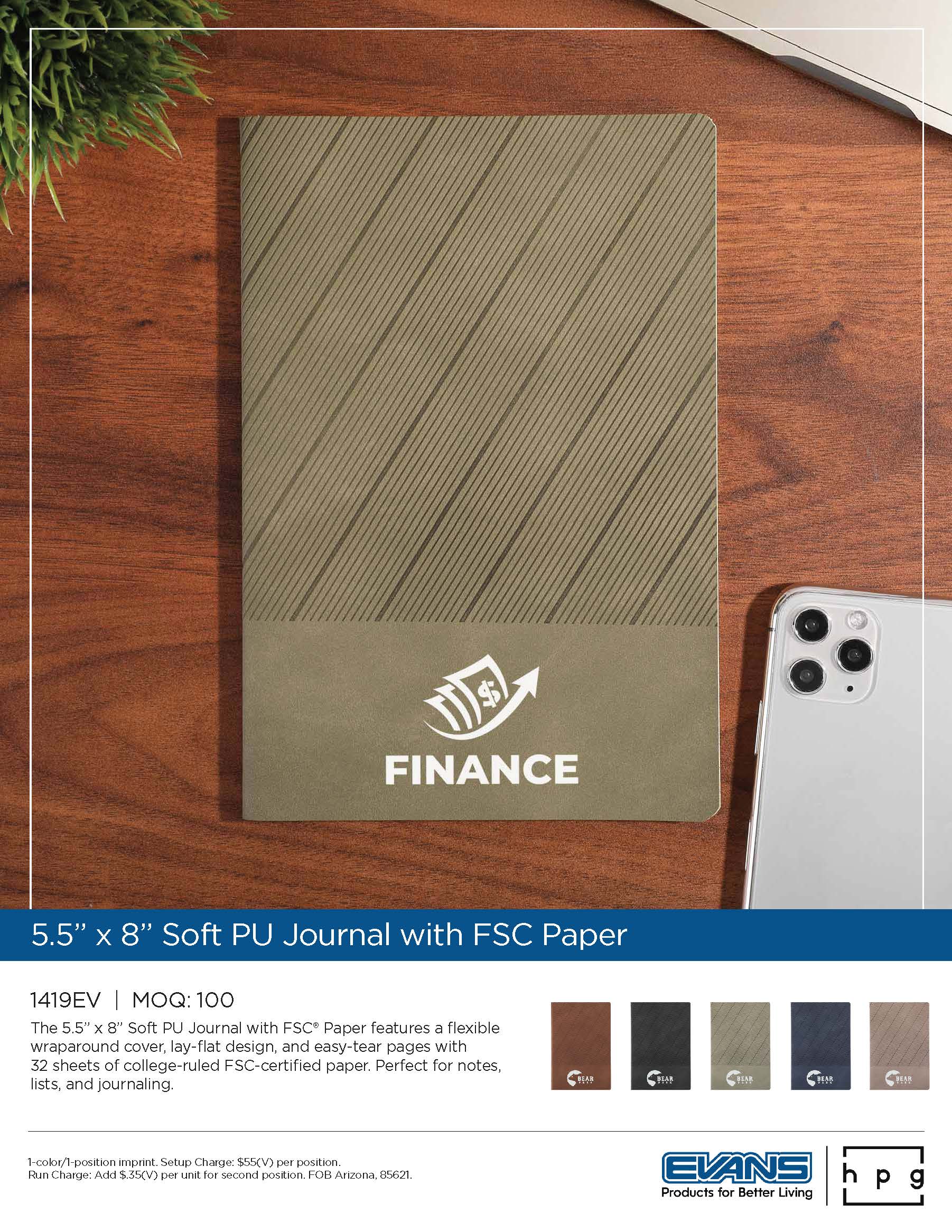 1419EV 5.5" x 8" Soft PU Journal with FSC Paper