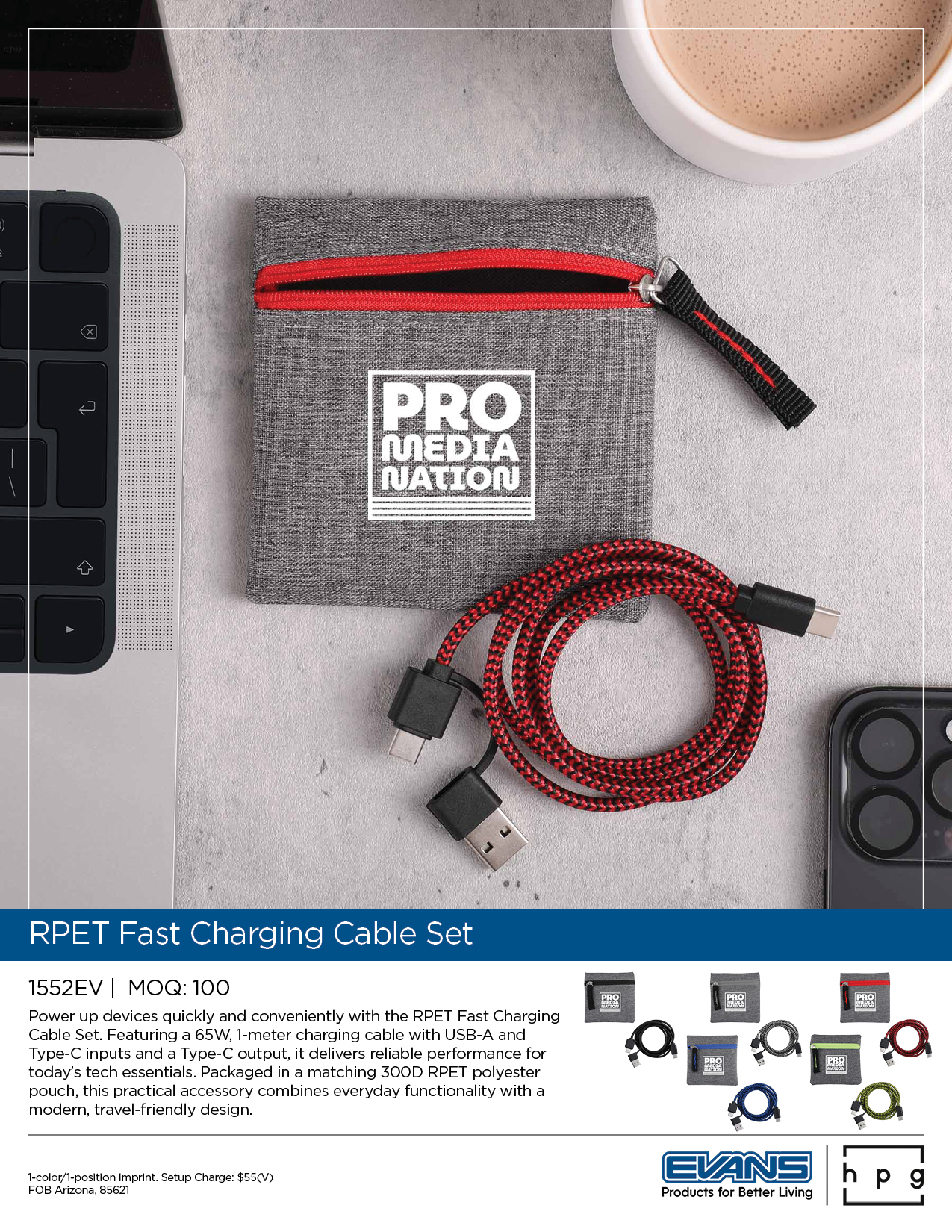 1552EV RPET Fast Charging Cable Set