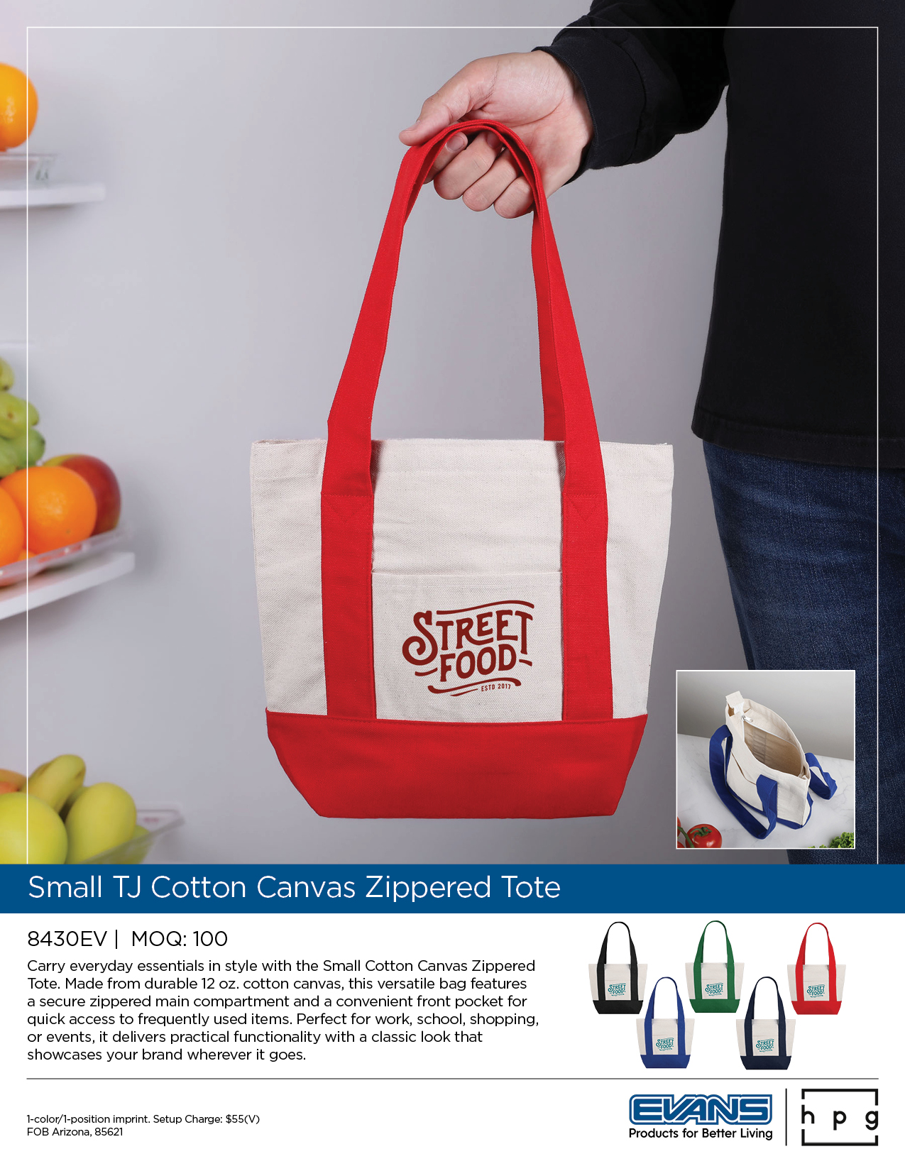 8430EV Small TJ Cotton Canvas Zippered Tote